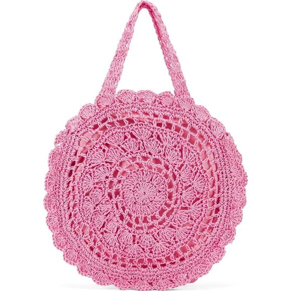 Pink Boho Handmade Woven Straw Bag Chic, Beach Tote, Lightweight & Trendy Spring - Picture 6 of 6